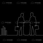 Outline of Business Men Shaking Hands and Skyline